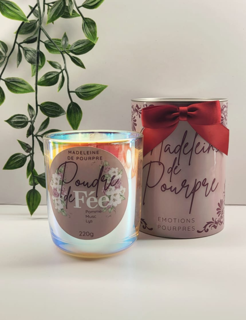 Bougie parfumée Poudre de fée, Senteur raffinée haut de gamme,contenant élégant, cire végétale sans paraffine.