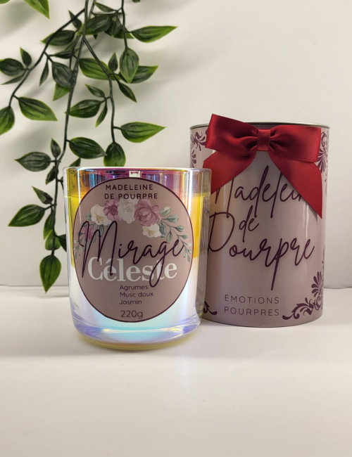 Bougie Parfumée senteur Mirage Céleste, bougie prestige et parfum raffiné, contenant élégant.