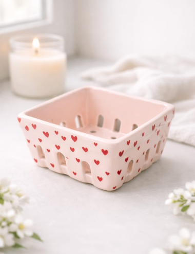 Panier Cœur en Céramique Rose – Édition Romantique