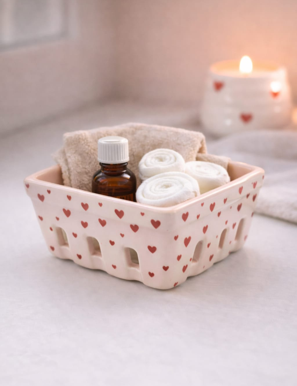 Panier Cœur en Céramique Rose – Édition Romantique