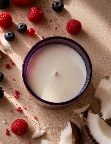 Bougie parfumée senteur barbapapa, cire végétale colza-coco sans paraffine. Combustion propre. Madeleine de Pourpre
