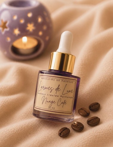 Larmes de lune fondant liquide parfumé. Senteur gourmande café moka caramel . Madeleine de Pourpre.