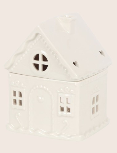 Brûle parfum pour fondants parfumés solides et liquides. Maison blanche sous la neige. Madeleine de Pourpre.