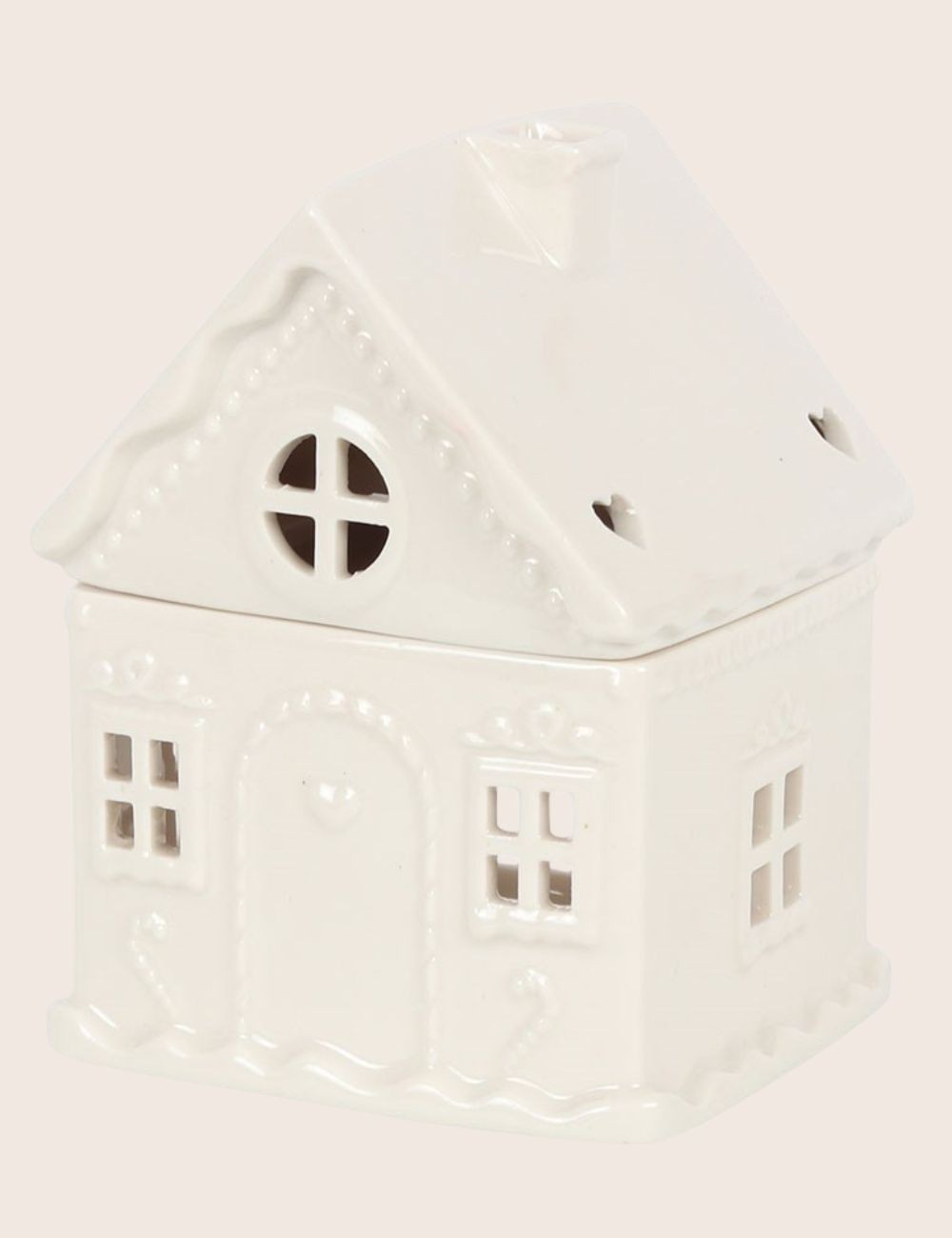 Brûle parfum pour fondants parfumés solides et liquides. Maison blanche sous la neige. Madeleine de Pourpre.