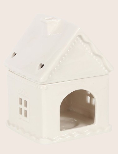 Brûle parfum pour fondants parfumés solides et liquides. Maison blanche sous la neige. Madeleine de Pourpre.
