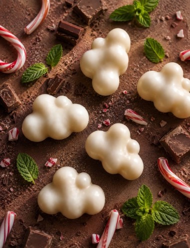 Fondants solides parfumés Madeleine de Pourpre en cire végétale premium. Senteur festive menthe chocolat