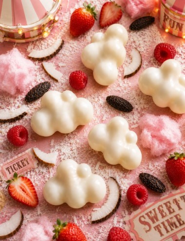 Fondants parfumés pour la maison. Senteur confiserie barbapapa, Cire végétale. Madeleine de Pourpre.