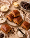 Collection Madeleine de Pourpre.Bougies parfumées gourmandes, pain au chocolat. 
Madeleine du temps.