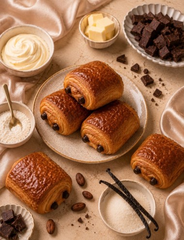 Collection Madeleine de Pourpre.Bougies parfumées gourmandes, pain au chocolat. 
Madeleine du temps.