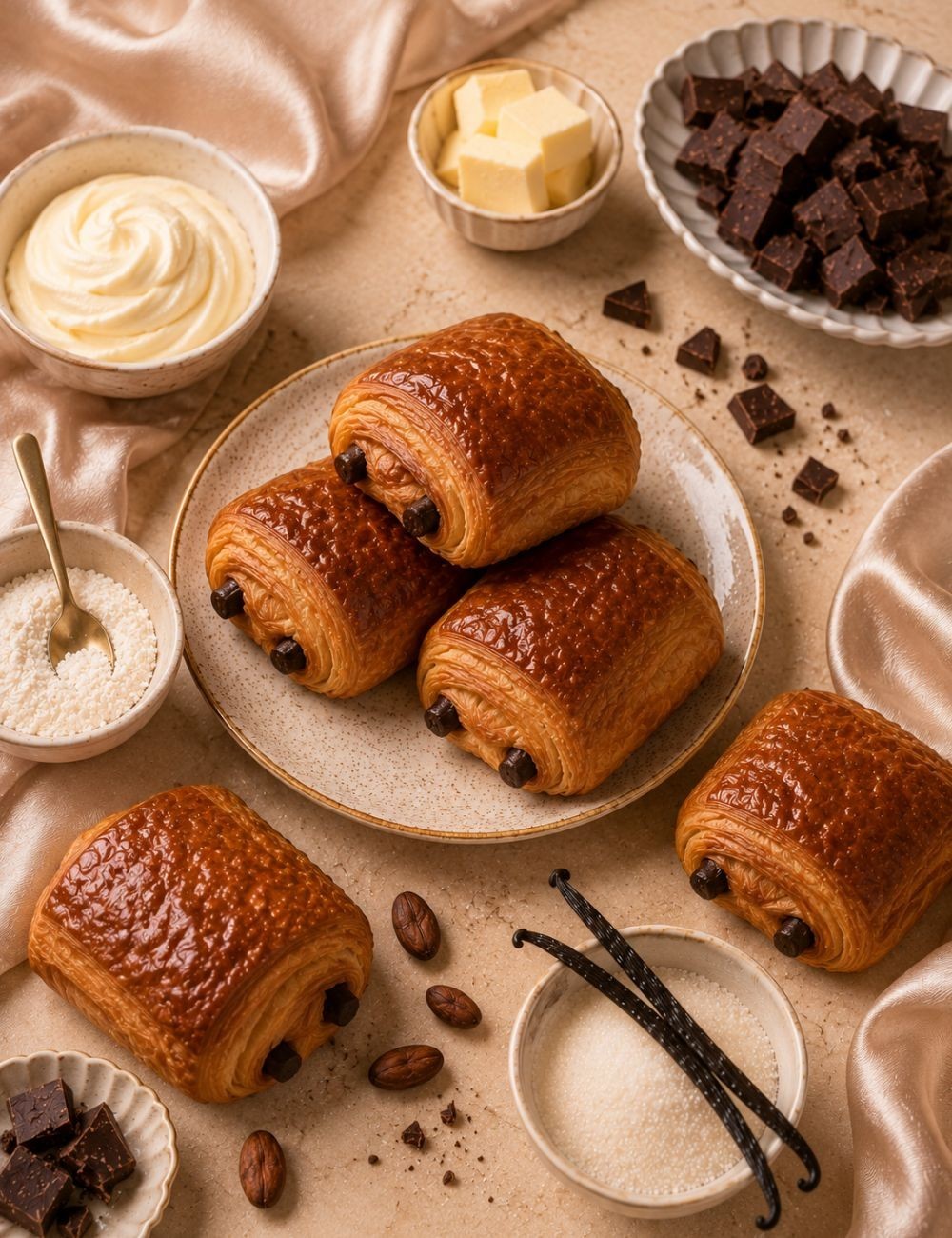 Collection Madeleine de Pourpre.Bougies parfumées gourmandes, pain au chocolat. 
Madeleine du temps.