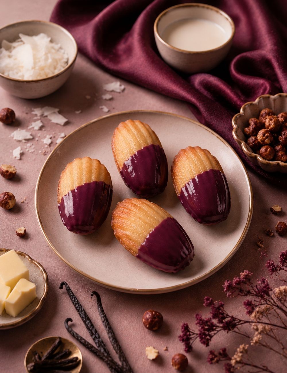 Bougies parfumées Madeleine de Pourpre. Collection gourmande. Bougies artisanales premium.