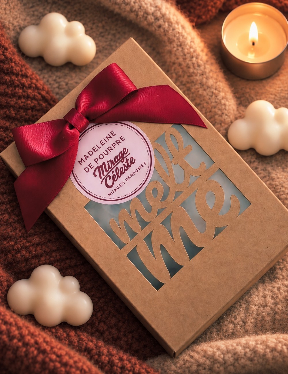Fondants parfumés fabriqués en france. Coffret cadeau Melt Me. Madeleine de Pourpre.