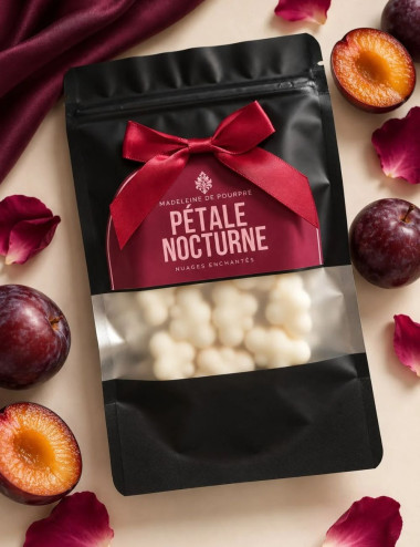 Fondants parfumés en forme de nuages de cire végétale. Senteur glamour. Madeleine de Pourpre.