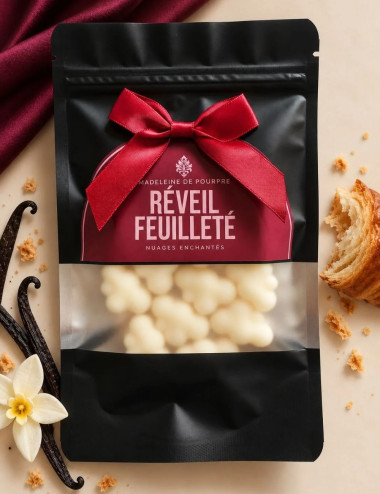 Fondants parfumés en forme de nuages délicats. Senteur gourmande de croissant au beurre et vanille. Sachet cadeau.