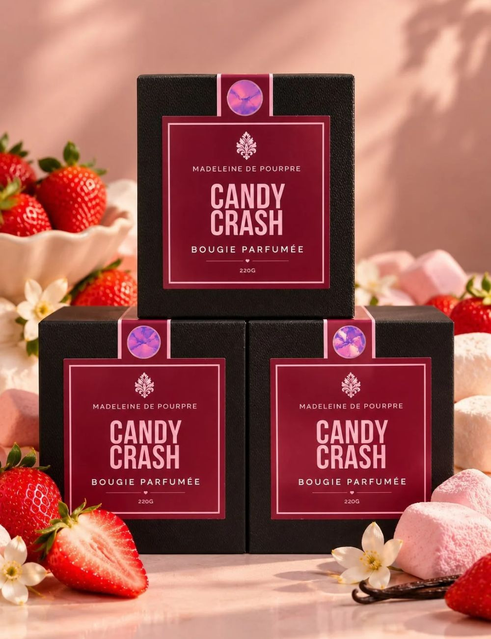 Candy Crash - Bougie Parfumée 220g  | Marshmallow,Fraises,Vanille