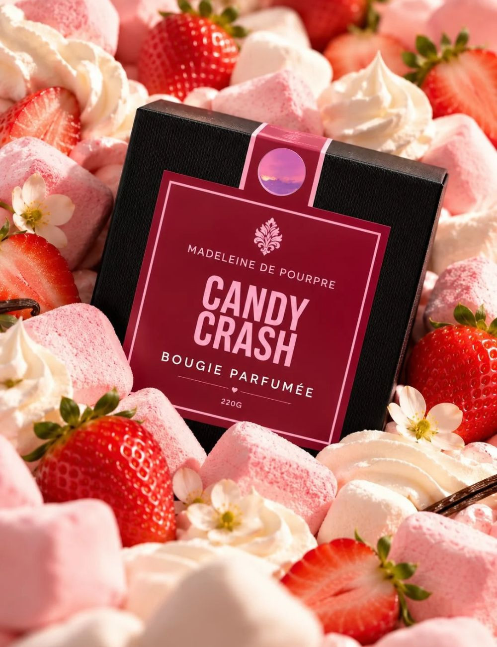 Candy Crash - Bougie Parfumée 220g  | Marshmallow,Fraises,Vanille
